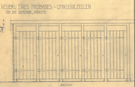 Freibad 1949 Weber Skizze Umkleidezellen