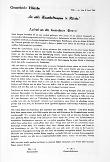 neue Schule Aufruf  Gemeinde Hörste 9.6.1950