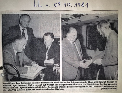 HHH Erweiterungsbau Schlüsselübergabe 9.10.1981