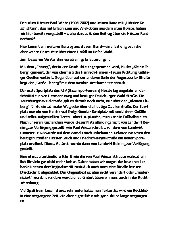 Paul Wiese Sportunfall Einleitung